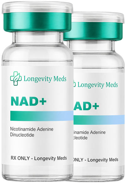 Prescription grade NAD plus therapy injection bottle from Longevity Meds